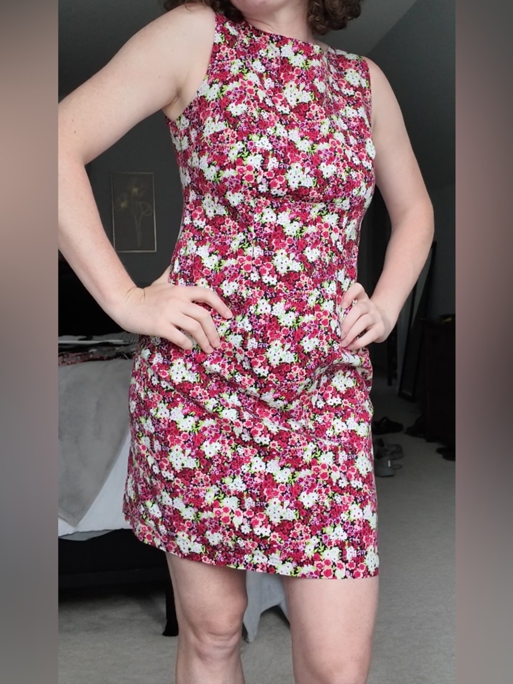 CDC Pink & White & Red Floral Colorful Sleeveless Mini Dress